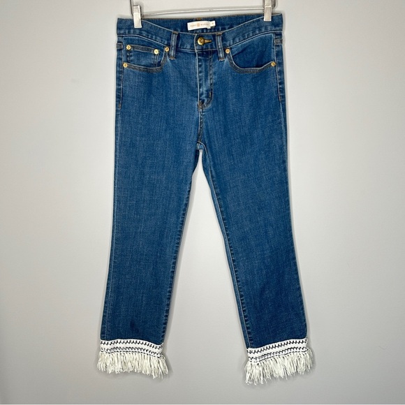 Tory Burch Connor Crop Fringe Hemmed Jeans Size 26 Beach Vacation Resort Holiday - Picture 3 of 13